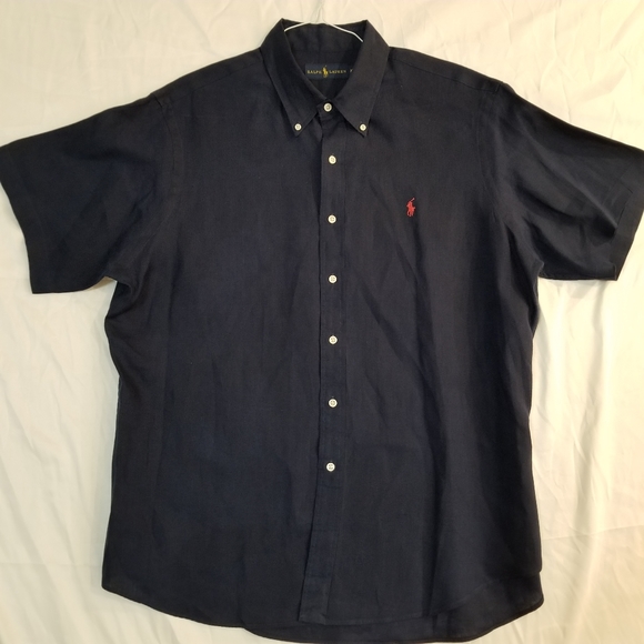Polo Ralph Lauren Linen Navy Blue Short Sleeve Button Up Shirt XL - Picture 8 of 16